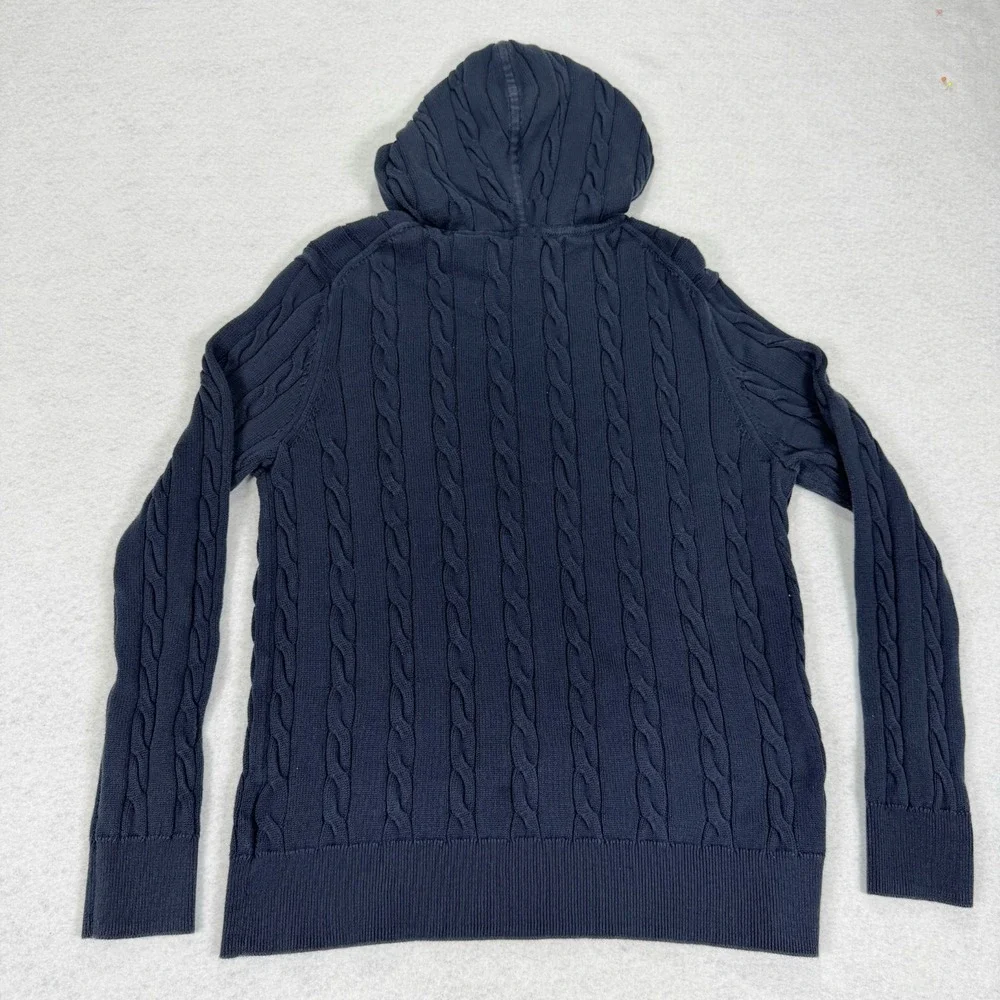 BROOKS BROTHERS Youth XL Cable Knit Navy Blue Hoodie Sweated Pullover‎ Vtg